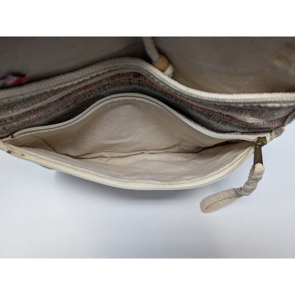 Vintage 80s Clutch Purse Beige Colorful Stripe Woven Bag - Picture 9 of 9